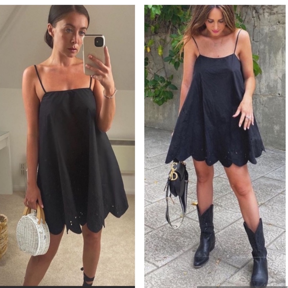 Zara Black Scallop-Hem Mini Dress